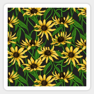 Yellow Rudbekia on black Sticker